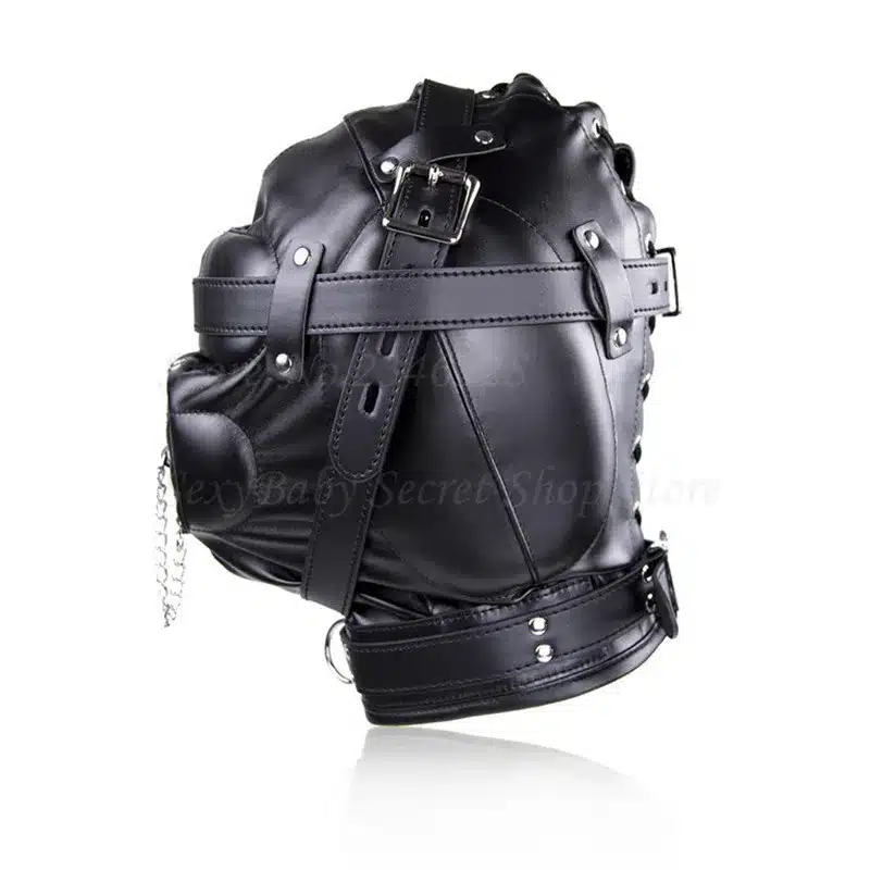 Superior Black PU Leather Bondage Hood Fetish Open Mouth Sex Gag Mask Slave Bdsm Bondage Restraints Erotic Sex Toys for Couples 11