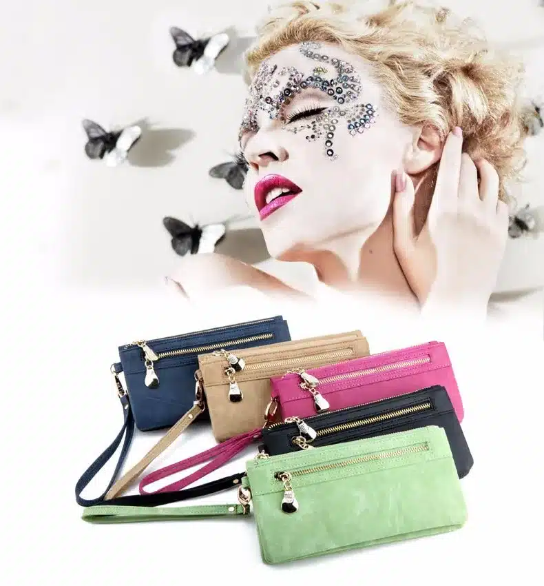 High Capacity Fashion Women Wallets Long Dull Polish PU Leather Wallet Female Double Zipper Clutch Coin Purse Ladies Wristlet 12