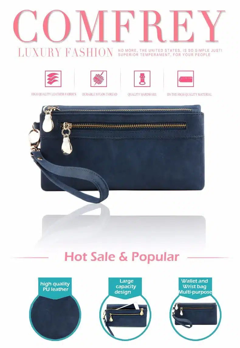 High Capacity Fashion Women Wallets Long Dull Polish PU Leather Wallet Female Double Zipper Clutch Coin Purse Ladies Wristlet 18
