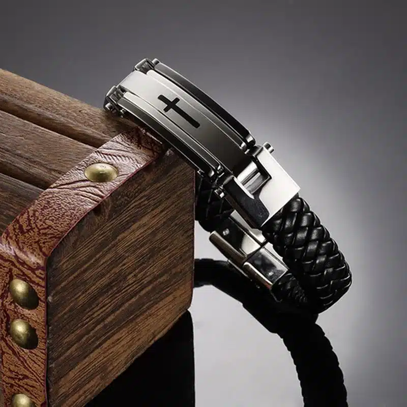 Jiayiqi Punk Cross Stainless Steel Braided Cuff Leather Bracelets Men Woven Bangle For Men Jewelry Christmas Gift 2016 16