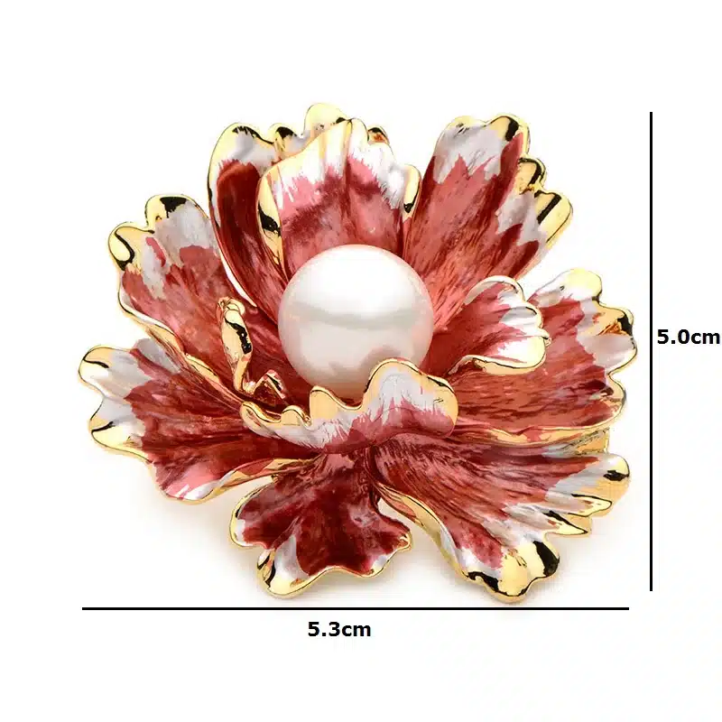 Wuli&Baby Red Peony Flower Enamel Brooches Women Men's Metal Simulated Pearl Elegant Flower Party Banquet Weddings Brooch Gifts 10