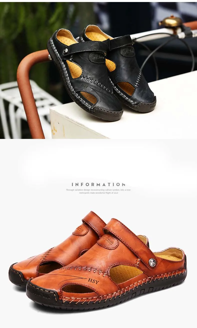 New Genuine Leather Men Sandals Shoes Summer Leisure Beach Men's Sandals High Quality Sandals Slippers Bohemia Big Size 38-48 8