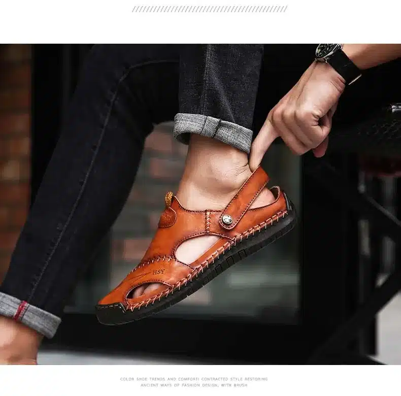 New Genuine Leather Men Sandals Shoes Summer Leisure Beach Men's Sandals High Quality Sandals Slippers Bohemia Big Size 38-48 14