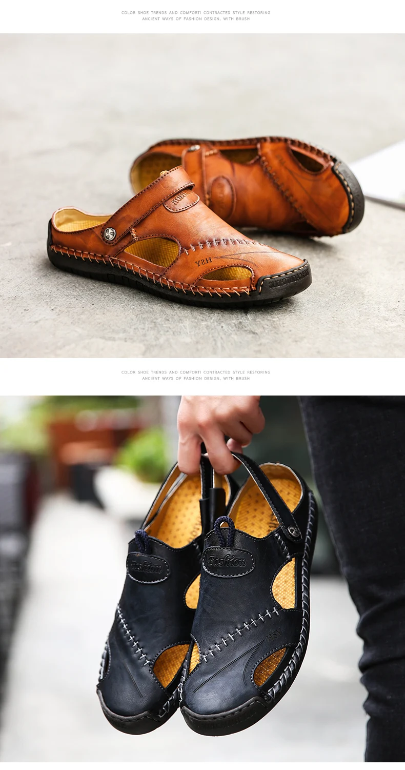 New Genuine Leather Men Sandals Shoes Summer Leisure Beach Men's Sandals High Quality Sandals Slippers Bohemia Big Size 38-48 17