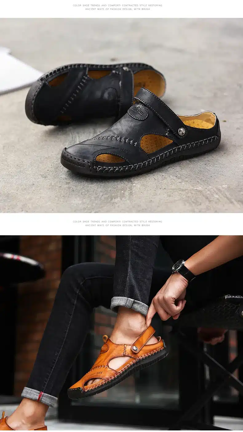 New Genuine Leather Men Sandals Shoes Summer Leisure Beach Men's Sandals High Quality Sandals Slippers Bohemia Big Size 38-48 20