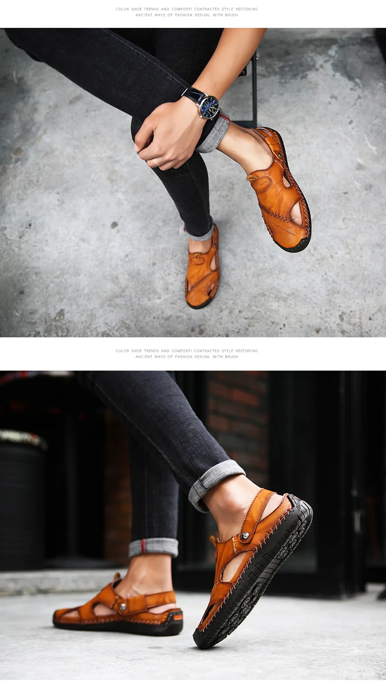 New Genuine Leather Men Sandals Shoes Summer Leisure Beach Men's Sandals High Quality Sandals Slippers Bohemia Big Size 38-48 22