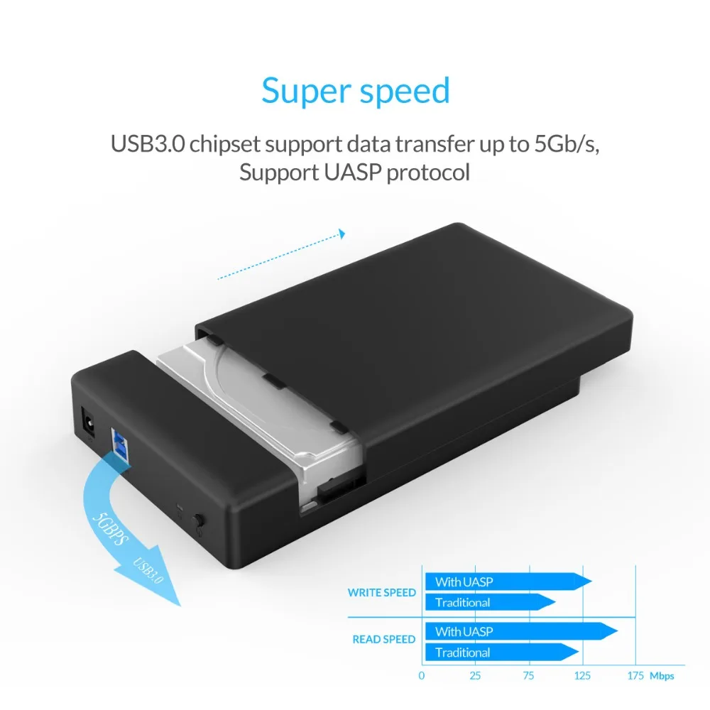 must 3.5-tolline kõvaketta ümbris USB 3.0 toega