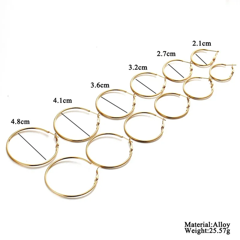 IF YOU 6 Pairs/Set Fashion Trendy Round Gold Color Rock Punk Stud Earrings Set For Woman Party Ladies Earrings Ear Jewelry Gift 20