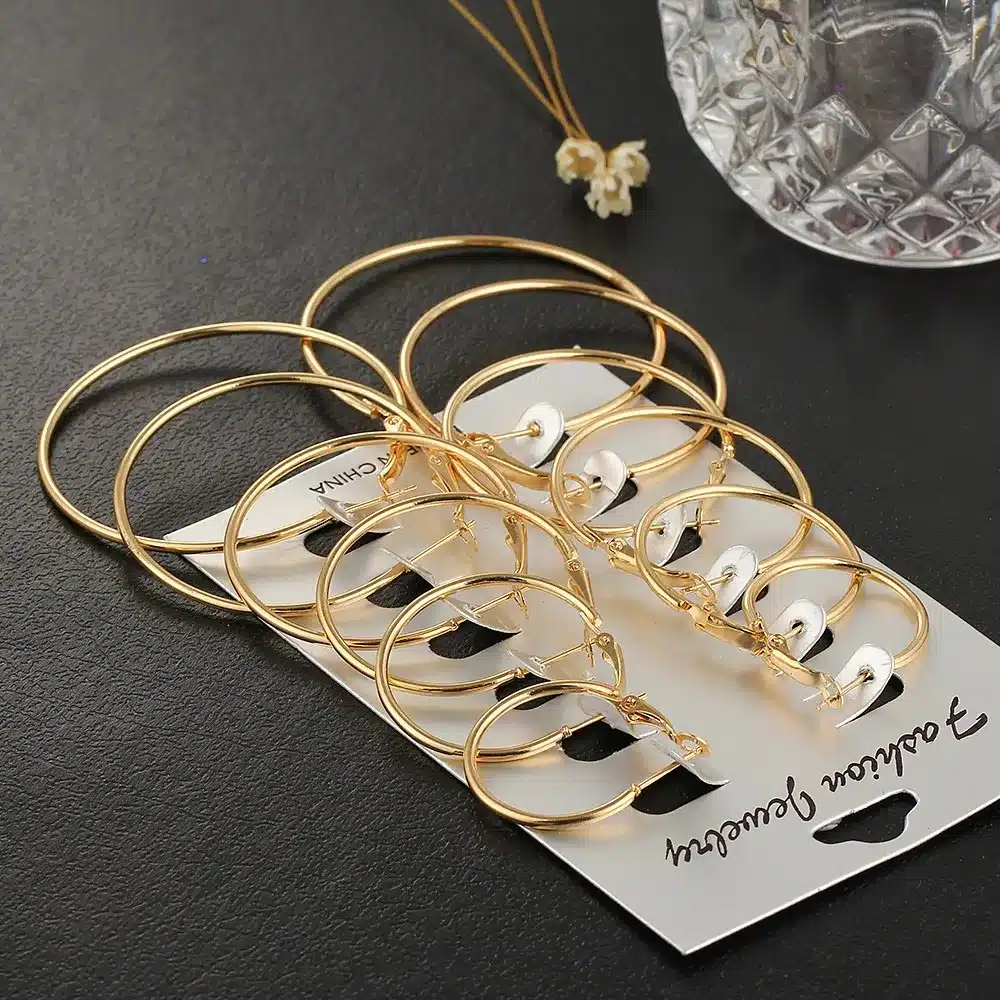 IF YOU 6 Pairs/Set Fashion Trendy Round Gold Color Rock Punk Stud Earrings Set For Woman Party Ladies Earrings Ear Jewelry Gift 22