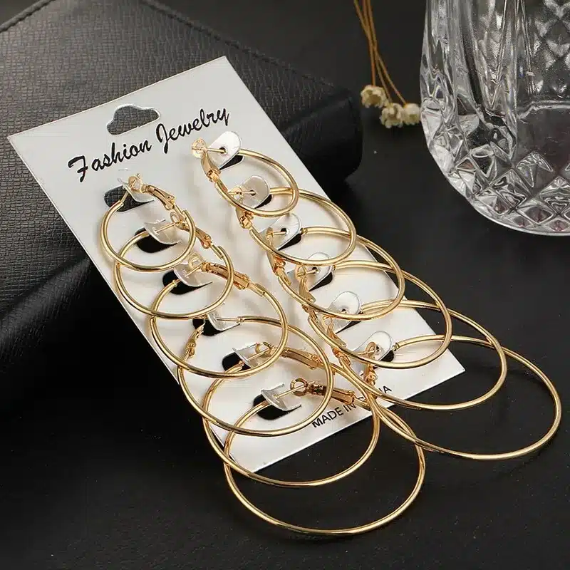 IF YOU 6 Pairs/Set Fashion Trendy Round Gold Color Rock Punk Stud Earrings Set For Woman Party Ladies Earrings Ear Jewelry Gift 23