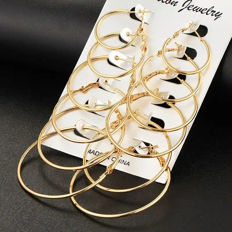 IF YOU 6 Pairs/Set Fashion Trendy Round Gold Color Rock Punk Stud Earrings Set For Woman Party Ladies Earrings Ear Jewelry Gift 24