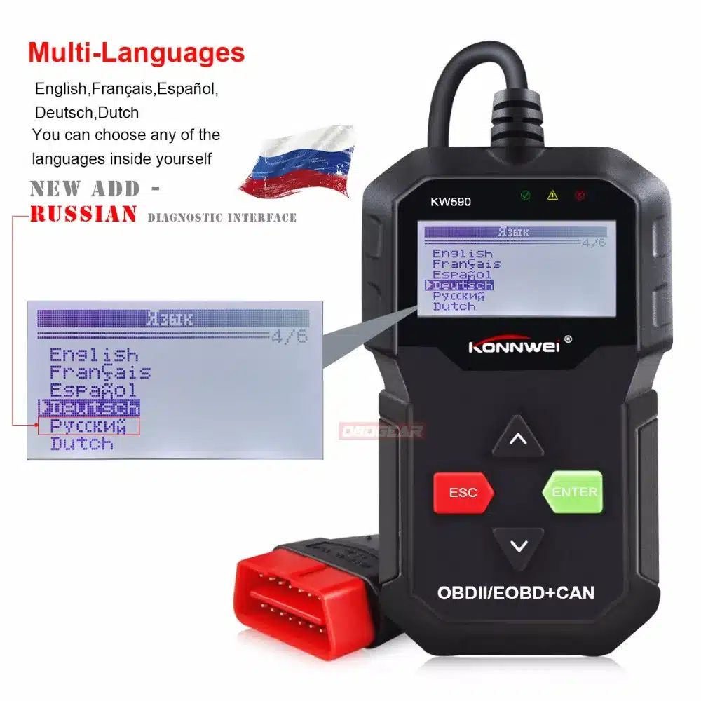 Best ODB OBD2 Scanner KONNWEI KW590 OBD2 Car Diagnostic Scanner Multi-languages OBD2 Autos scanner in Russian Better Than AD310 16