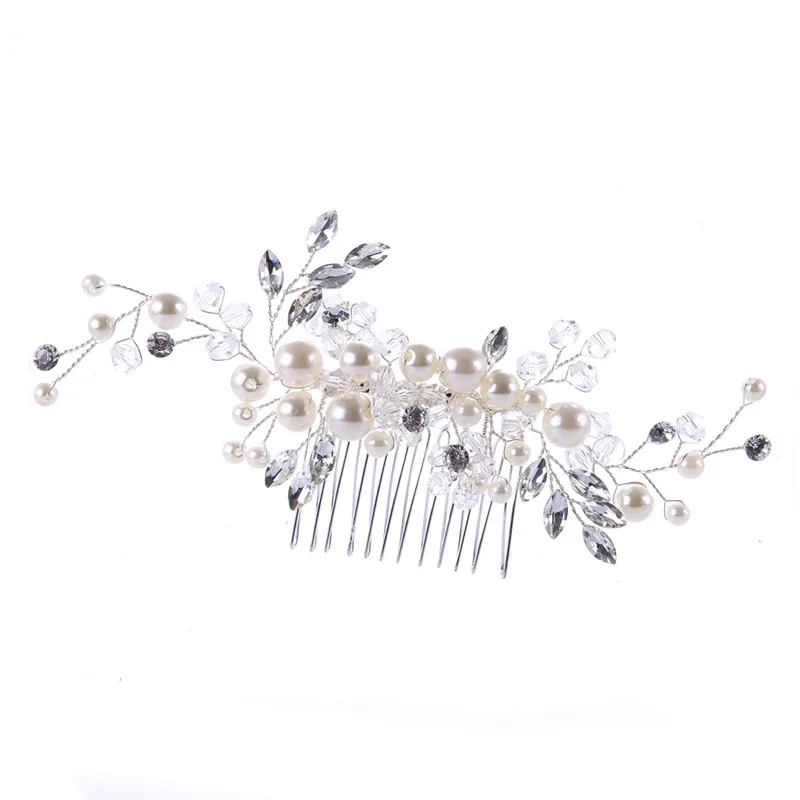 KMVEXO 2018 New European Design Leaves Wedding Hair Accessories Pearl Crystal Flower Bridal Hair Comb Wedding Hair Jewelry 2