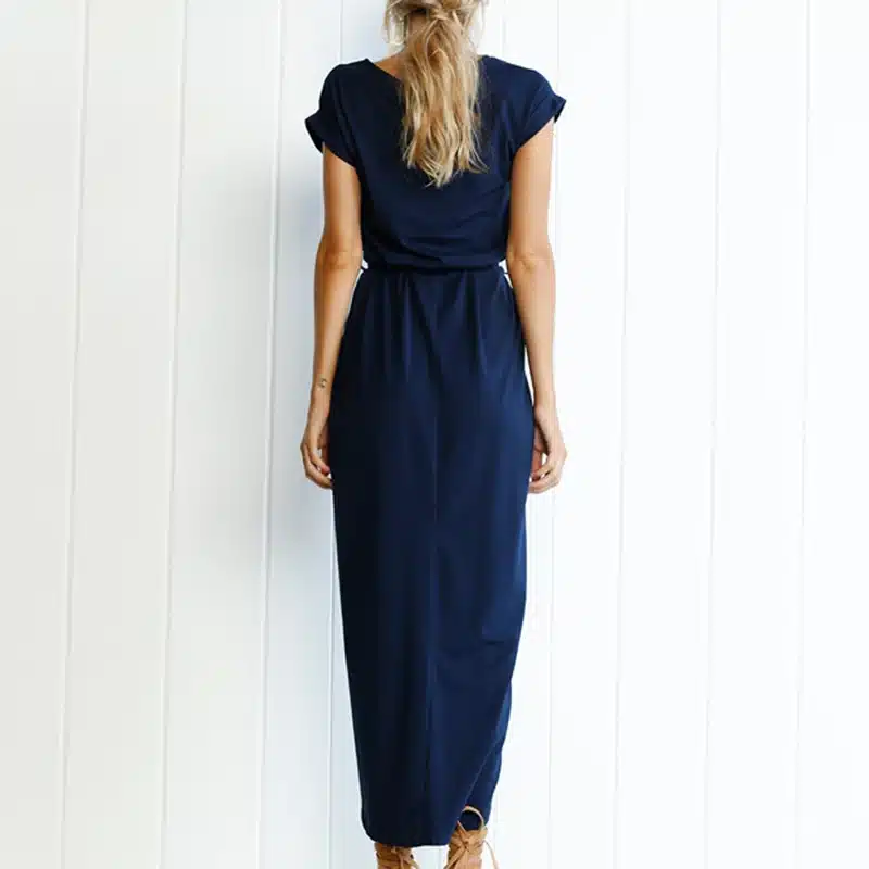 Summer Women Dress 2019 Solid Plus Size Women Long Dress Short Sleeve Sexy Irregular Party Casual Maxi Dresses Dropshing LDQ719 17