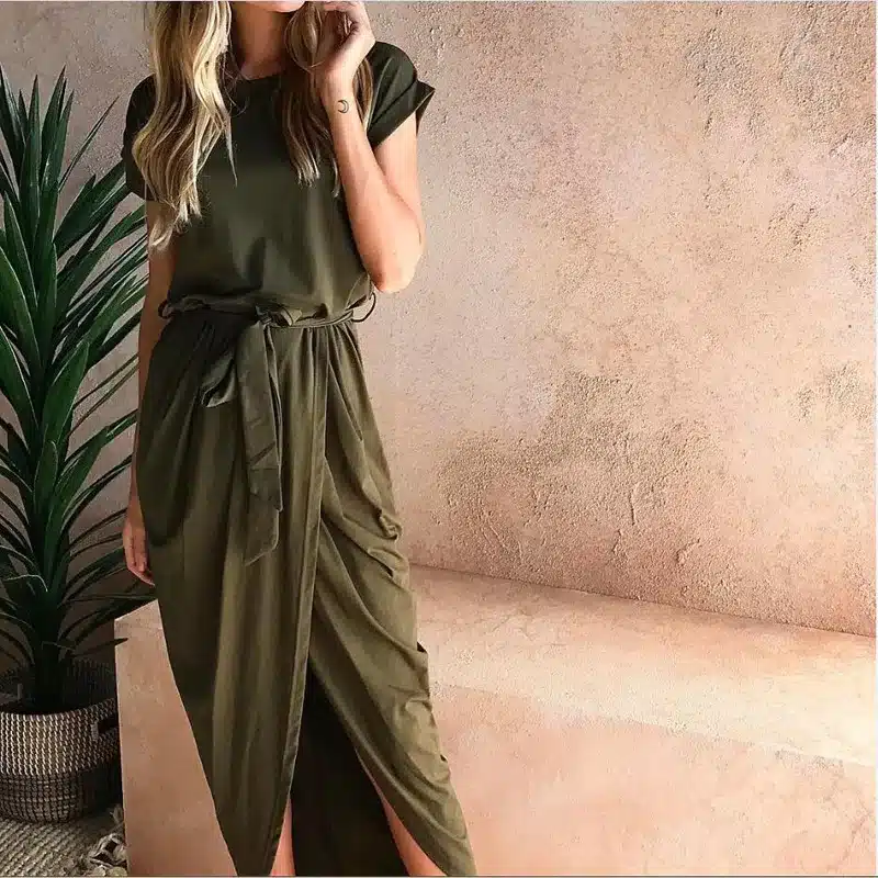 Summer Women Dress 2019 Solid Plus Size Women Long Dress Short Sleeve Sexy Irregular Party Casual Maxi Dresses Dropshing LDQ719 19