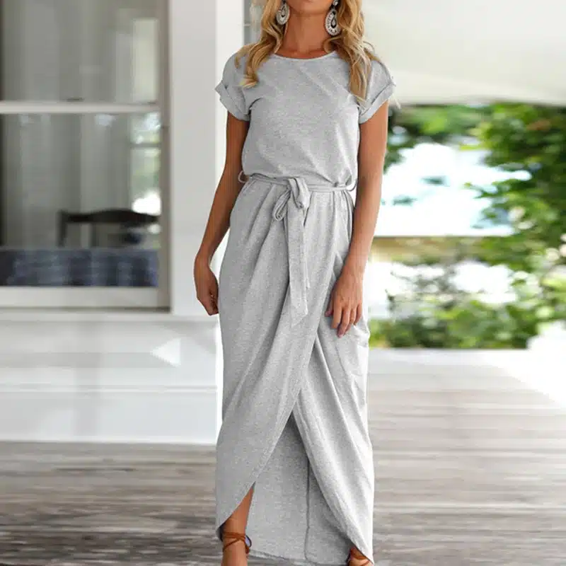 Summer Women Dress 2019 Solid Plus Size Women Long Dress Short Sleeve Sexy Irregular Party Casual Maxi Dresses Dropshing LDQ719 21