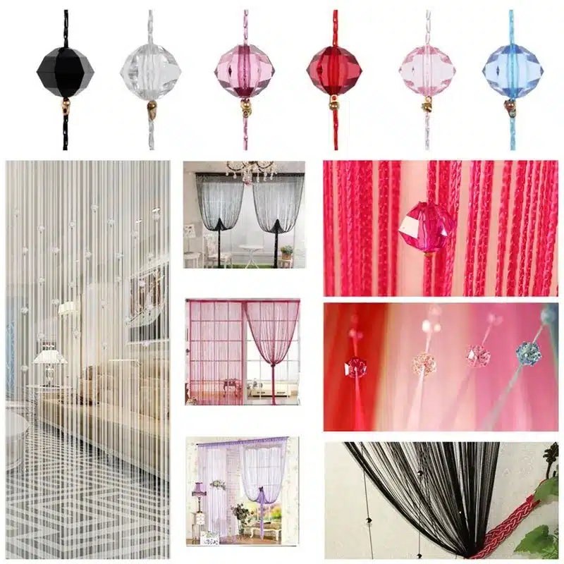 Tassel Curtain Crystal Beads Tassel Silk String Curtain Window Valance Door Divider Sheer Panel Curtains 1