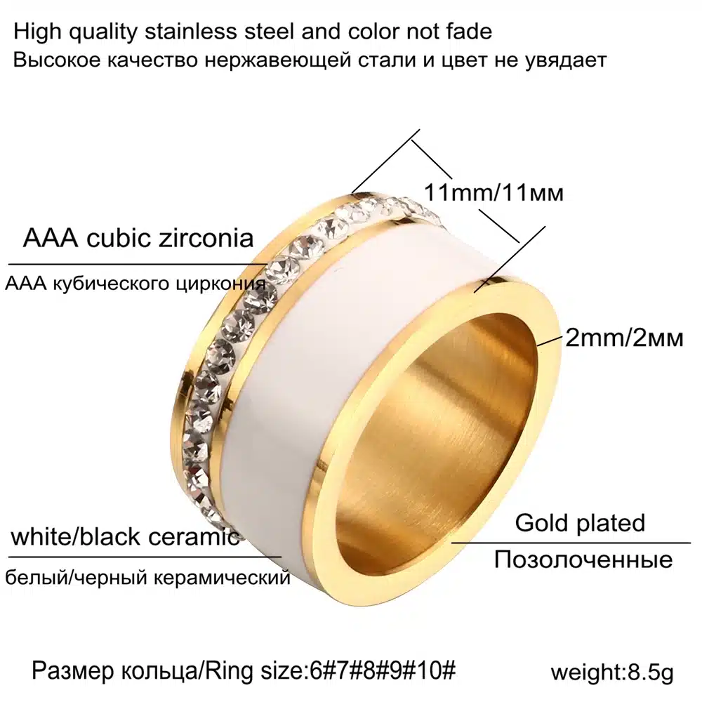 JOVO Luxury Gold Color Rings for Women Wedding Gift Black/White color with charm CZ Paved Design Rose Gold Women Rings Jewelry 16
