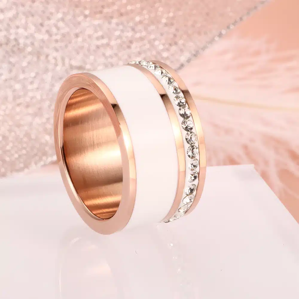 JOVO Luxury Gold Color Rings for Women Wedding Gift Black/White color with charm CZ Paved Design Rose Gold Women Rings Jewelry 26