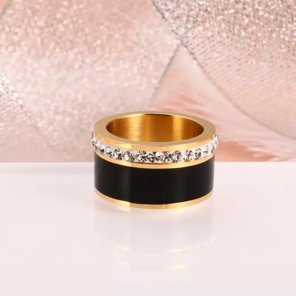 JOVO Luxury Gold Color Rings for Women Wedding Gift Black/White color with charm CZ Paved Design Rose Gold Women Rings Jewelry 28