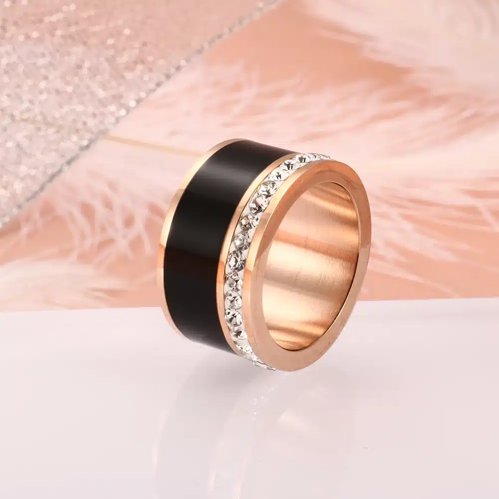 JOVO Luxury Gold Color Rings for Women Wedding Gift Black/White color with charm CZ Paved Design Rose Gold Women Rings Jewelry 29
