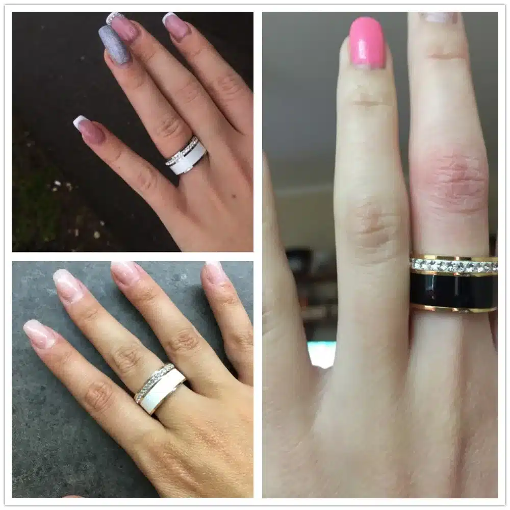 JOVO Luxury Gold Color Rings for Women Wedding Gift Black/White color with charm CZ Paved Design Rose Gold Women Rings Jewelry 33