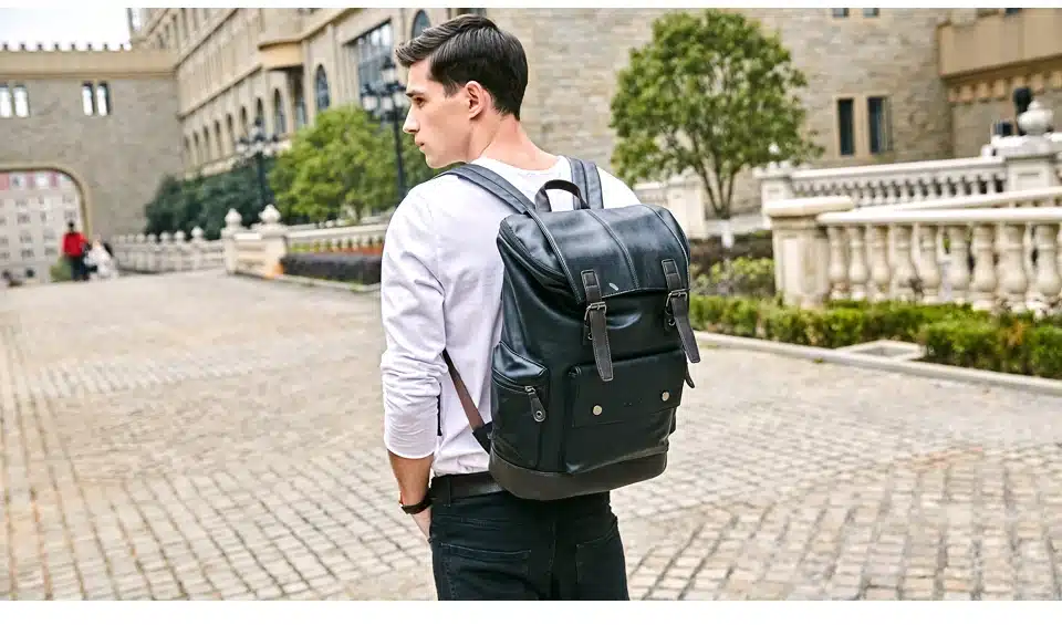 VICUNA POLO Simple Patchwork Large Capacity Mens Leather Backpack For Travel Casual Men Daypacks Leather Travle Backpack mochila 8
