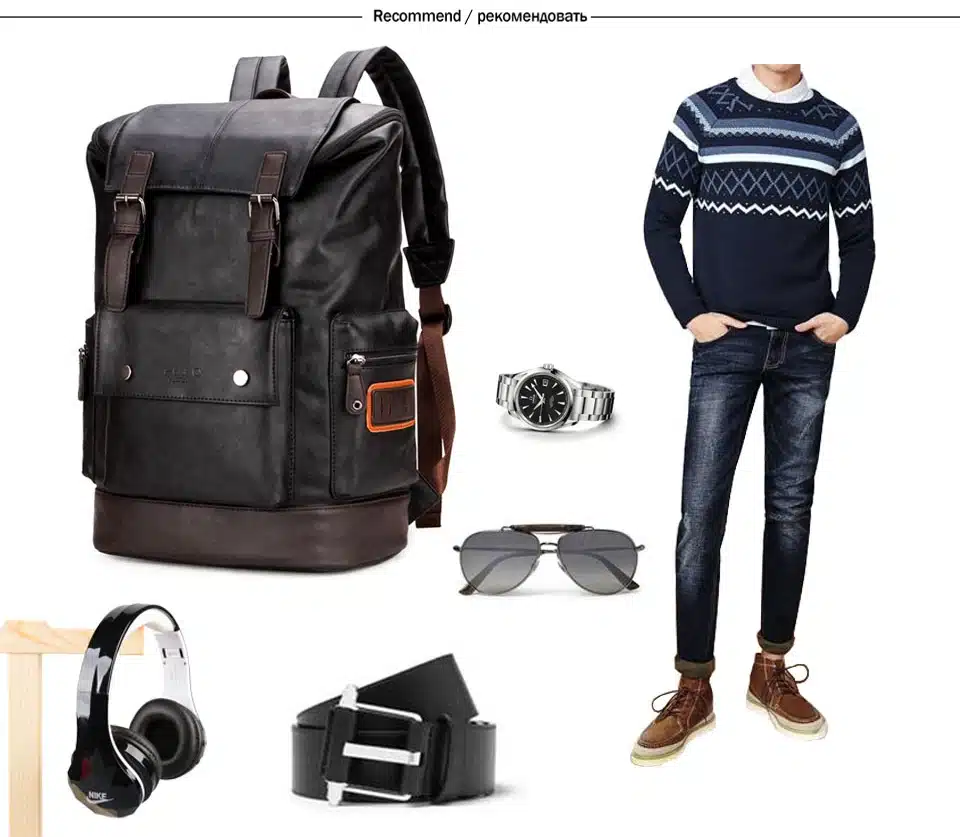 VICUNA POLO Simple Patchwork Large Capacity Mens Leather Backpack For Travel Casual Men Daypacks Leather Travle Backpack mochila 9