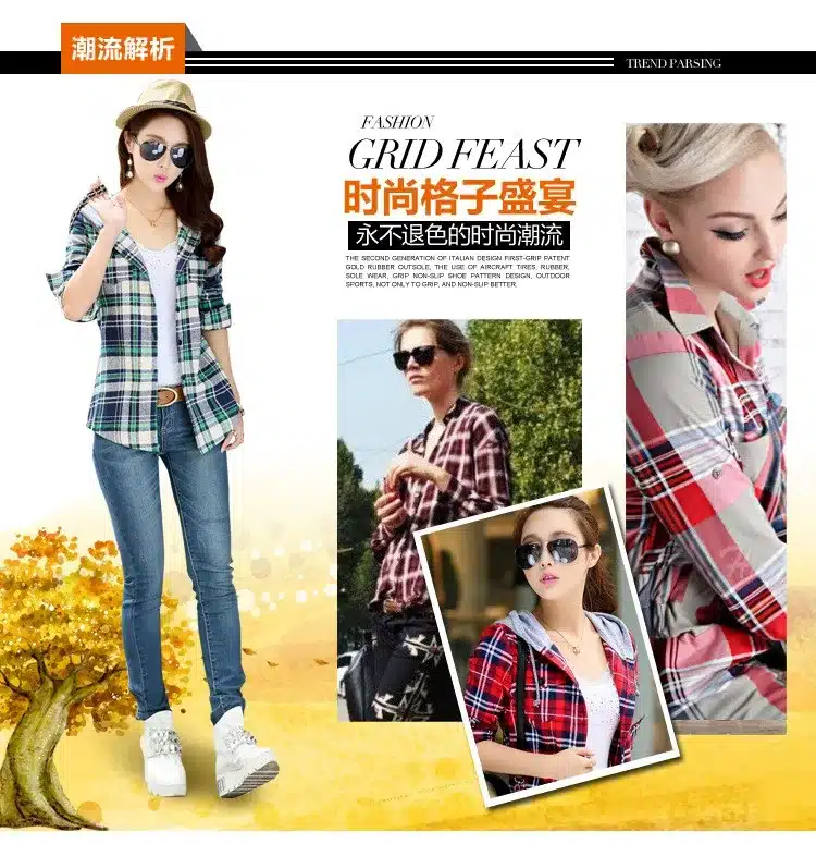 New 2018 Spring Women Shirt Fashion Plaid Hooded Shirt Flannel Shirt Long Sleeve Women Blouses Shirt Cotton Blusas British style 14