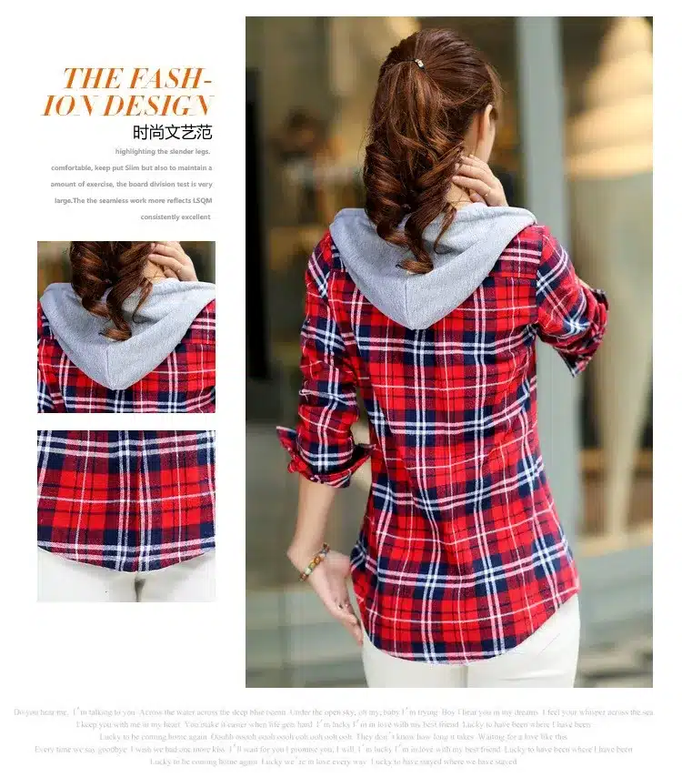 New 2018 Spring Women Shirt Fashion Plaid Hooded Shirt Flannel Shirt Long Sleeve Women Blouses Shirt Cotton Blusas British style 18