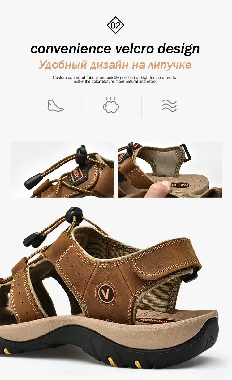 pruunid kinnise ninaosaga meeste sandaalid velcro kinnitusega