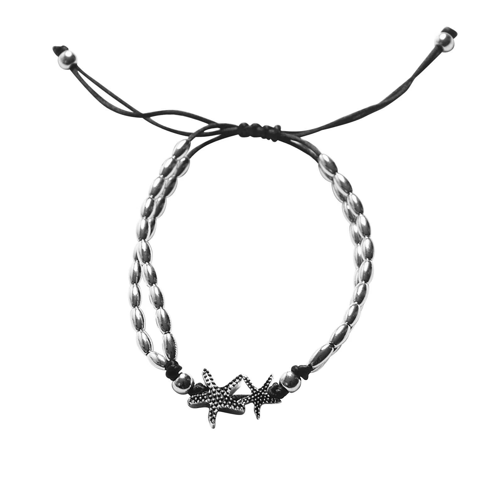 kaherealine jalakett musta paela ja metallhelmestega, keskel tähekujuline ornament