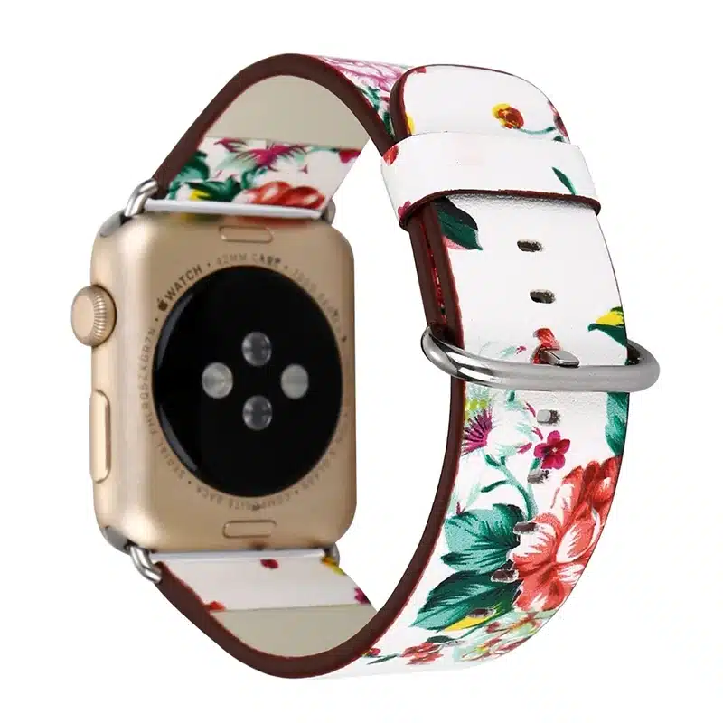 Leather Watch Band for Apple Watch 42/44mm 38/40mm Series 1/2/3/4 Flower Strap Floral Prints Wrist Watch Bracelet I212. 2