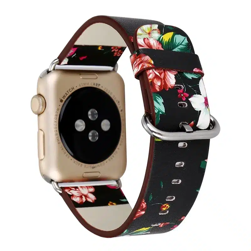 Leather Watch Band for Apple Watch 42/44mm 38/40mm Series 1/2/3/4 Flower Strap Floral Prints Wrist Watch Bracelet I212. 4