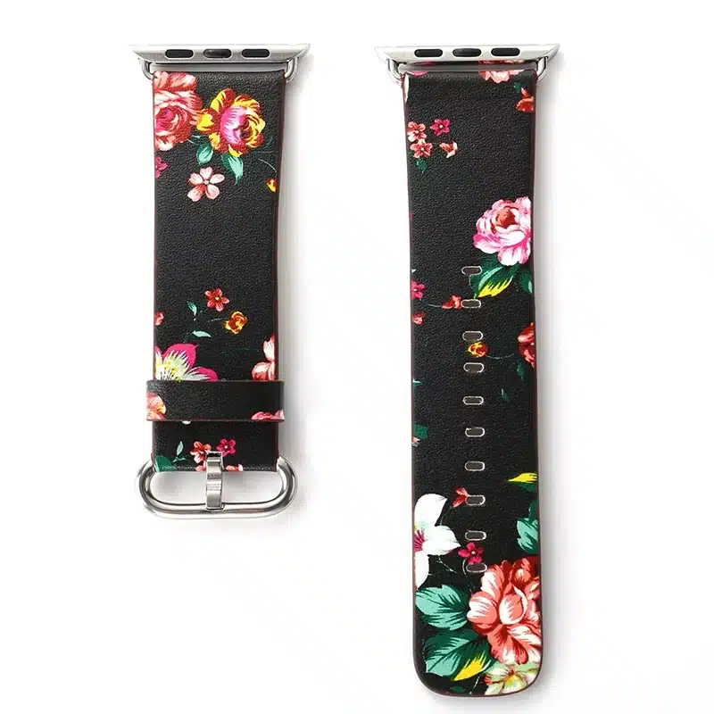 Leather Watch Band for Apple Watch 42/44mm 38/40mm Series 1/2/3/4 Flower Strap Floral Prints Wrist Watch Bracelet I212. 5