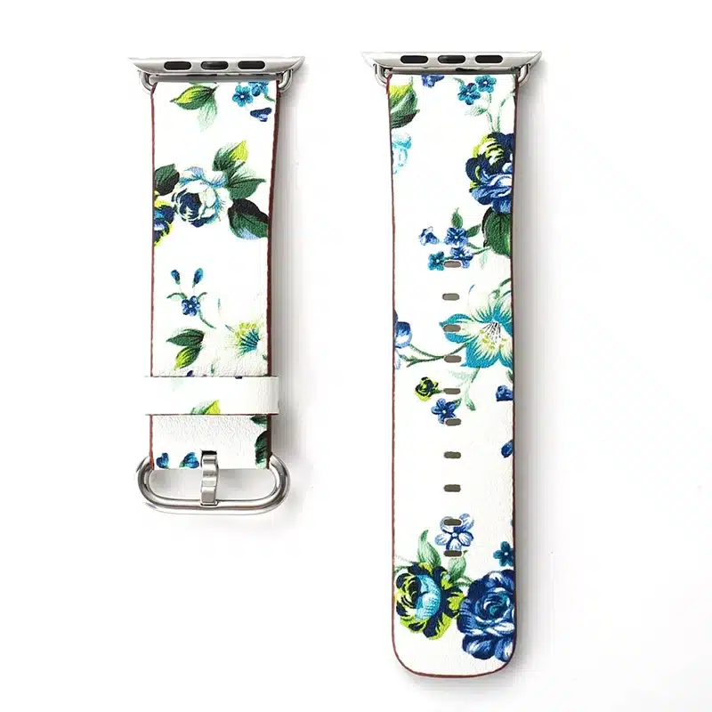 Leather Watch Band for Apple Watch 42/44mm 38/40mm Series 1/2/3/4 Flower Strap Floral Prints Wrist Watch Bracelet I212. 7