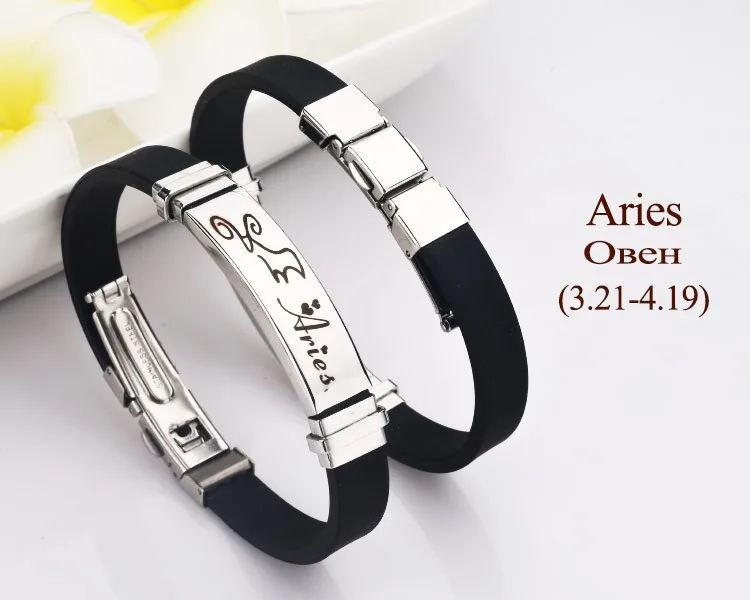 12 Constellations stainless steel Bracelets Men rubber Charm Casual Personality Bracelets & Bangles Jewelry For Women pulseras 48