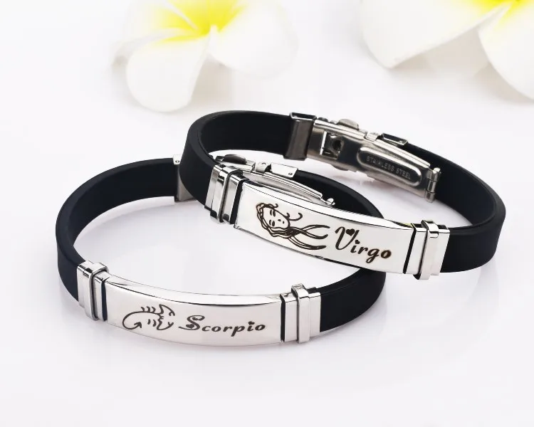 12 Constellations stainless steel Bracelets Men rubber Charm Casual Personality Bracelets & Bangles Jewelry For Women pulseras 52