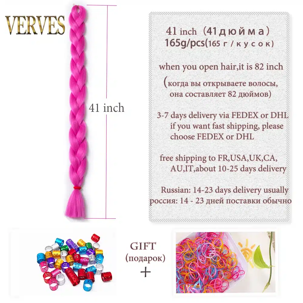 VERVES Braiding Hair one piece 82 inch Synthetic Kanekalon Fiber braid 165g/piece pure color crochet Jumbo Braid Hair Extensions 4