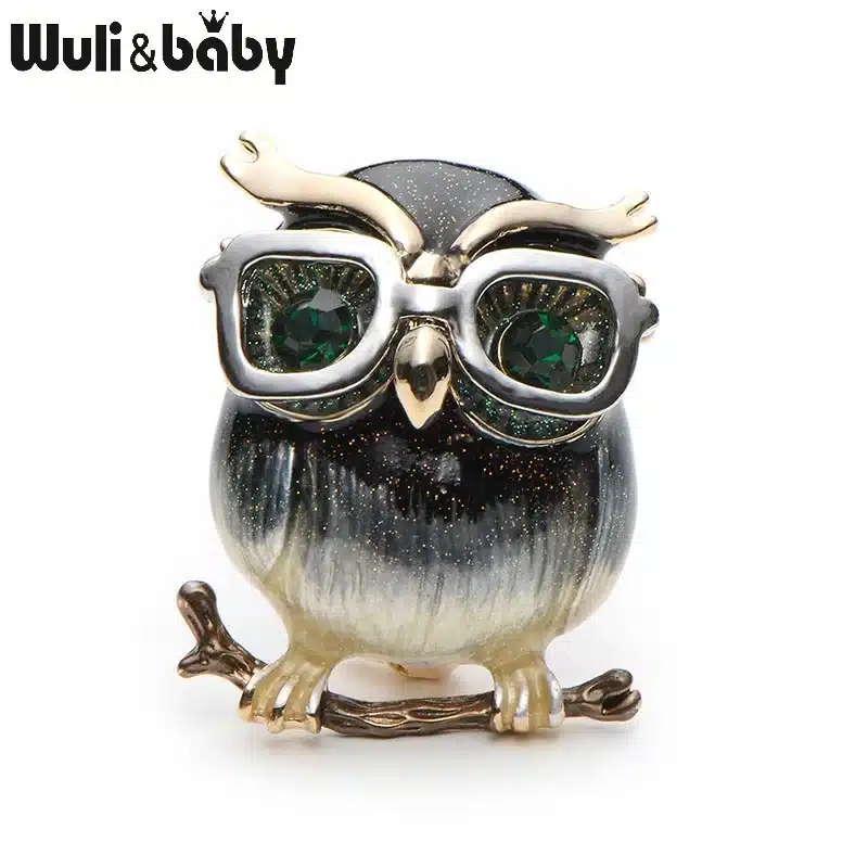 Wuli&Baby Alloy Glasses Owl Brooches For Women And Men Metal Bird Animal Enamel Brooch Pins Christmas Gifts 9