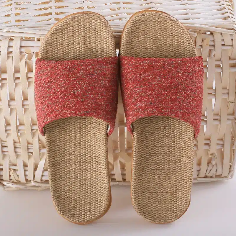 Suihyung Summer Flax Slippers Mixed Colors Casual Indoor Floor Shoes Home Slipper Lovers Women Men Open Toe Slippers Flat Shoes 23