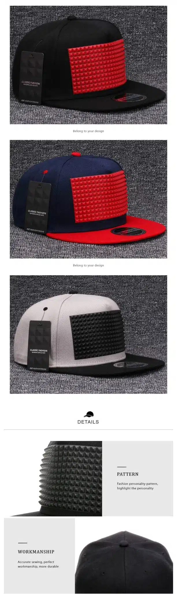 Fancy 3D snapback cap raised soft silicon square pyramid flat baseball hip hop hat for boys and girls 4