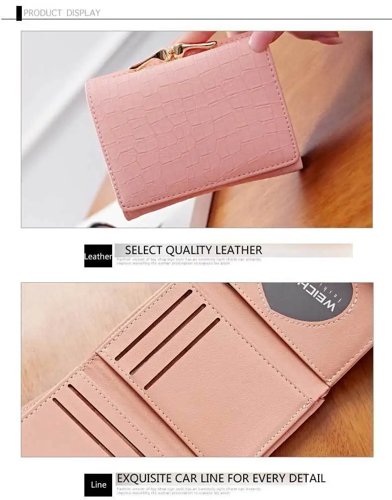 WEICHEN 2017 New Crocodile Pattern PU Leather Women Short Wallet Fresh Style Lady Girls Notecase Female Purse With Coin Pocket 12
