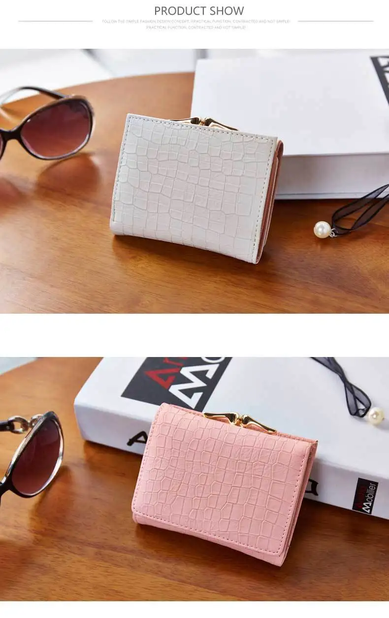 WEICHEN 2017 New Crocodile Pattern PU Leather Women Short Wallet Fresh Style Lady Girls Notecase Female Purse With Coin Pocket 19