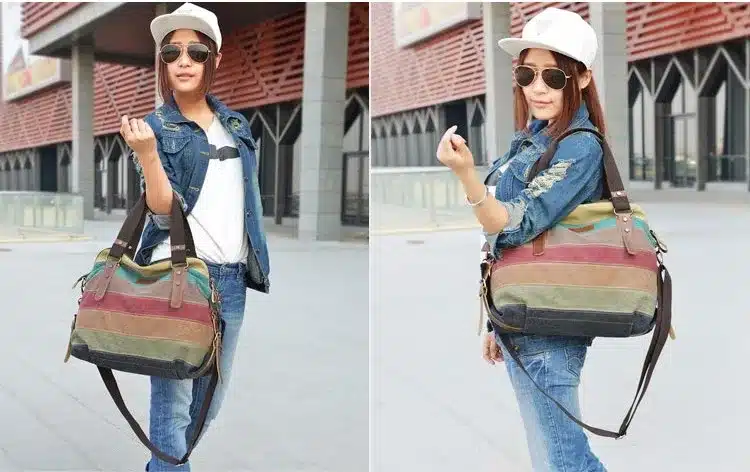 Fashion Canvas Bag Brand Women Handbag Classic Patchwork Casual Female Shoulder Bags Striped Rainbow Purse Pouch 2019 Spring 10