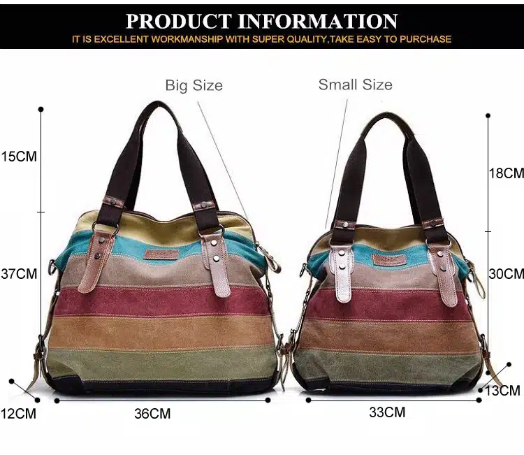 Fashion Canvas Bag Brand Women Handbag Classic Patchwork Casual Female Shoulder Bags Striped Rainbow Purse Pouch 2019 Spring 12