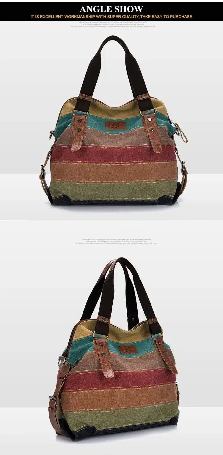 Fashion Canvas Bag Brand Women Handbag Classic Patchwork Casual Female Shoulder Bags Striped Rainbow Purse Pouch 2019 Spring 13