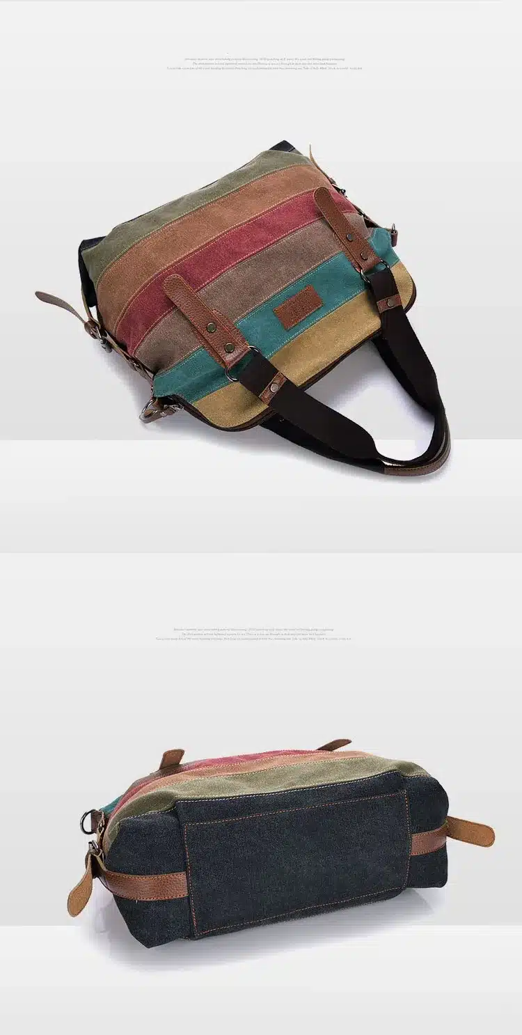 Fashion Canvas Bag Brand Women Handbag Classic Patchwork Casual Female Shoulder Bags Striped Rainbow Purse Pouch 2019 Spring 15