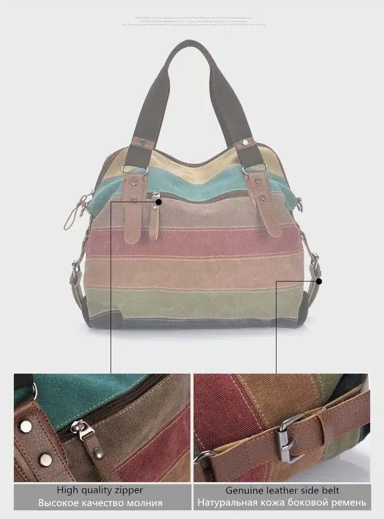 Fashion Canvas Bag Brand Women Handbag Classic Patchwork Casual Female Shoulder Bags Striped Rainbow Purse Pouch 2019 Spring 18