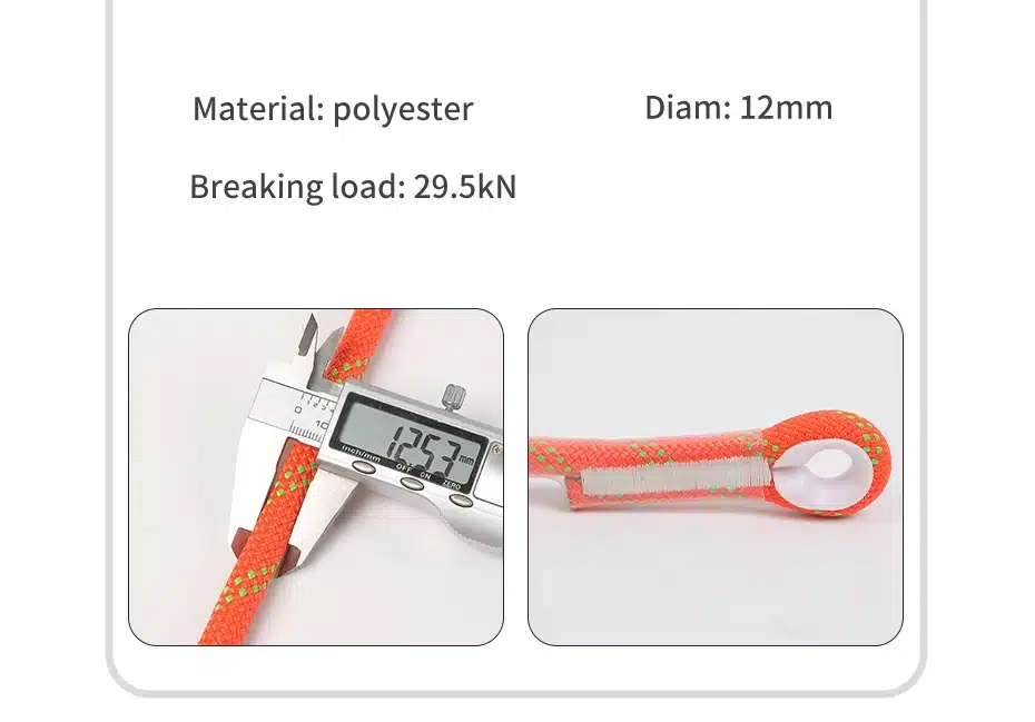 oranž polüestrist köis, mille läbimõõt on 12 mm ja murdumiskoormus 29,5 kN